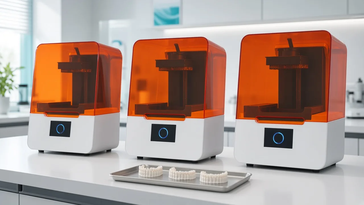 3D-принтеры Formlabs Form 4 в лаборатории и напечатанные модели зубов